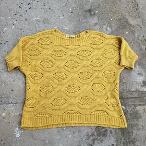 Misell Short Sleeve Sweater Size XS Yellow Gold Open Knit Holiday Fall Pullover